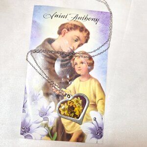 ⭐️Novena St. Anthony Of Padua Heart Keepsake Acrylic Praying Religious Necklace
